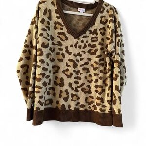 LuLaRoe Brown Leopard V-Neck Sweater